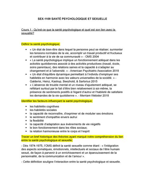 Sex 1109 Cours 1 Sex 1109 SantÉ Psychologique Et Sexuelle Cours 1