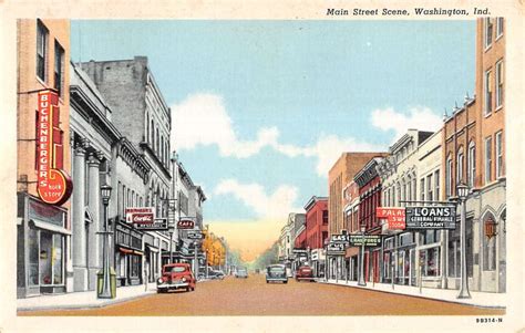 Washington Indiana Main Street Scene Store Fronts Linen Antique Postcard K15786 | eBay