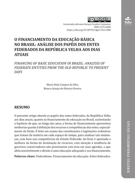 Pdf O Financiamento Da Educa O B Sica No Brasil An Lise Dos Pap Is