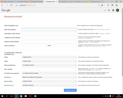 Búsqueda Avanzada en Google: Ventana de Bùsqueda Avanzada de Google