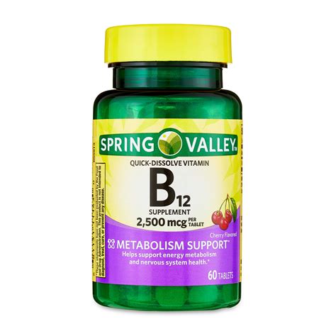 Spring Valley Vitamin B12 Quick Dissolve Tablets Dietary Supplement 2 500 Mcg Cherry 60 Count