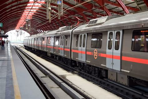 New Delhi India - October 09 2023 - Delhi Metro train arriving at ...