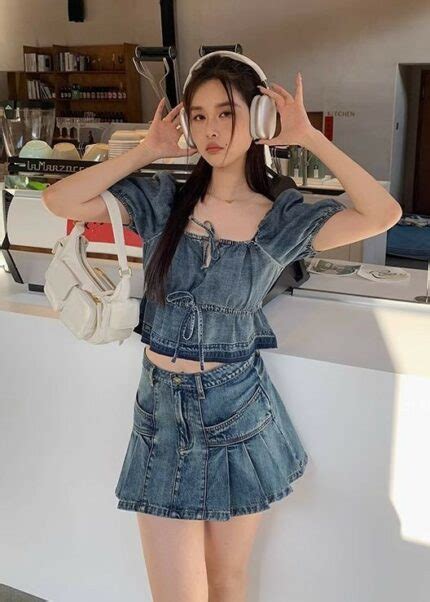 Blue Puff Sleeve Denim Top Minji Newjeans Kpop Uni