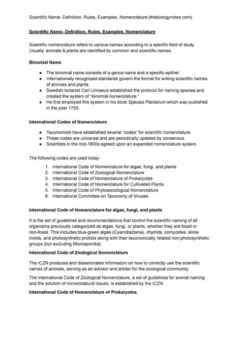 Biology Scientific Name Scientific Name Definition Rules