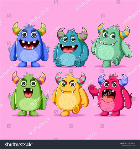 Set Cute Monsters Character Illustration Stock Vector Royalty Free