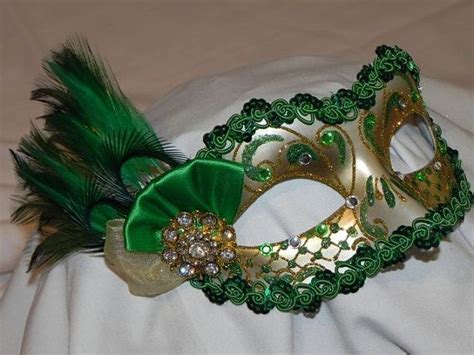 Emerald Green And Gold Venetian Feather Mask Etsy Feather Mask