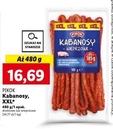 Promocja PIKOK Kabanosy XXL 480 G W Lidl