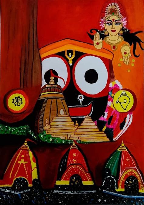 A Wonderful Lord Jagannath And Goddesses Laxmi With Rathayatra Art For