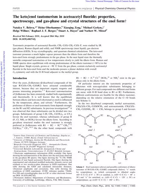 PDF The Keto Enol Tautomerism In Acetoacetyl Fluoride Properties