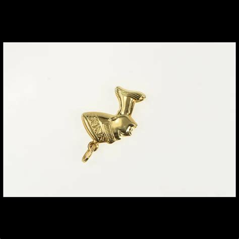 14K 3D Ancient Egyptian Queen Nefertiti Charm Pendant Yellow Gold