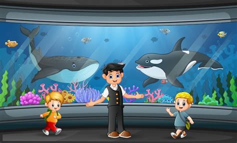 Premium Vector | Aquarium interior background with glass transparent walls