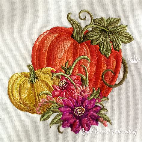 Elegant Pumpkins Machine Embroidery Design 6 Sizes Royal Present