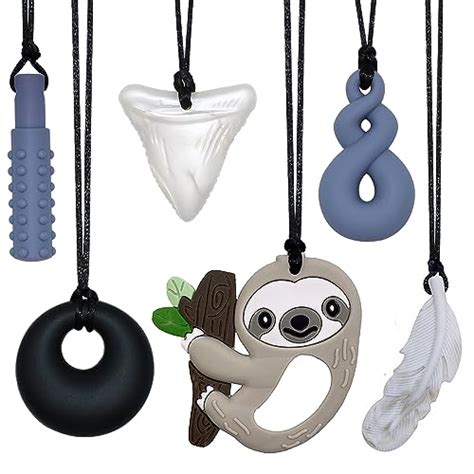 Chew Necklace for Sensory Kids, 6 Pack Silicone Chewing Necklace for ...