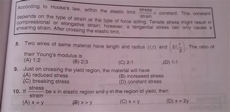 Wecording To Hooke S Law Within The Elastic Limit Stress Constant