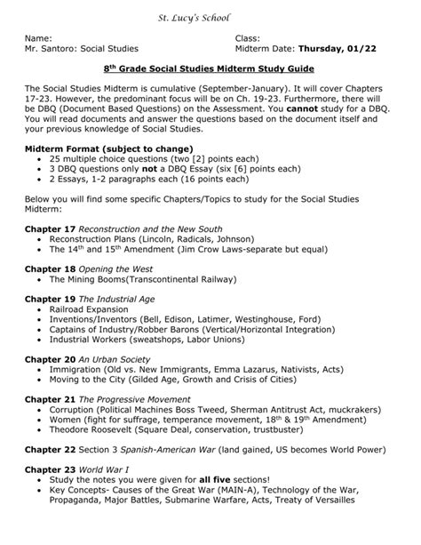 8th Grade Ss Midterm Study Guide