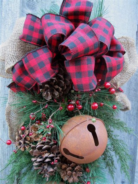 Christmas Swag Holiday Door Wreath Sleigh Bells Woodland Etsy