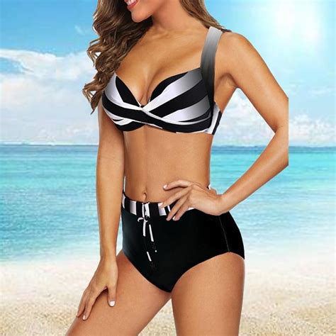 Damski Dwucz Ciowy Zestaw Bikini Str J K Pielowy Bikini Halter Stroje