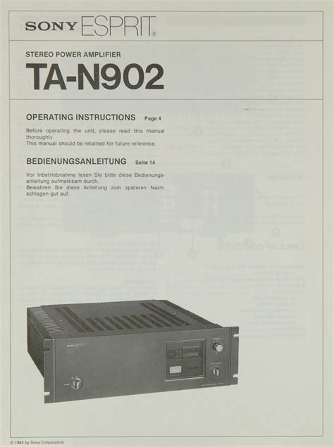 Sony TA N 902 Owner S Manual Power Amplifiers Sony Manuals Hifi