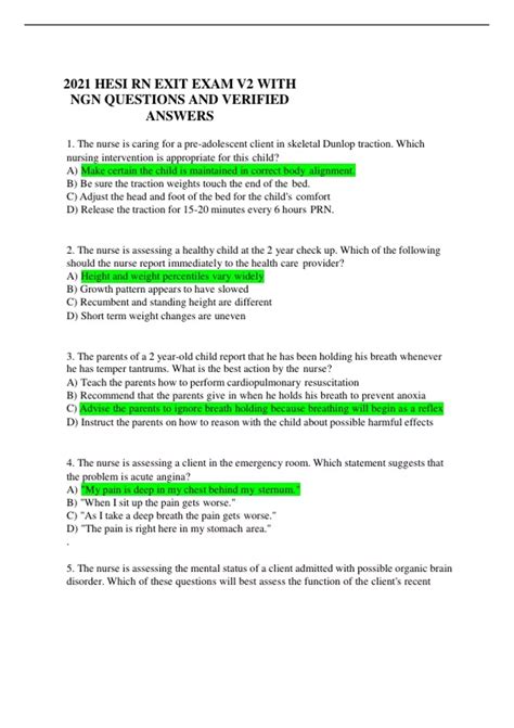 Hesi Rn Exit Exam V With Ngn Questions And Verified Answers