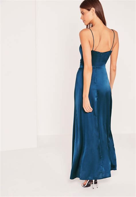 Missguided Silky Wrap Over Maxi Dress Blue Dresses Cute Dresses