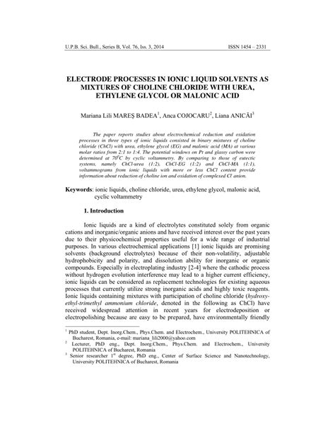 PDF Electrode Processes In Ionic Liquid Solvents As Mixtures Of