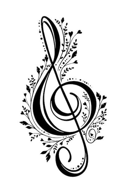 Símbolo de la música de clave de sol con flores lindas Vector Premium