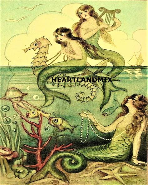 Vintage Mermaid and Seahorse Bathroom Decor Wall Art/gift - Etsy