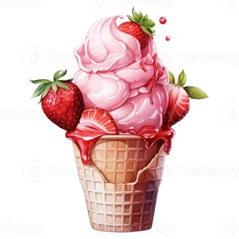 Watercolor Cute Icecream Strawberry AI Generative 26793127 PNG