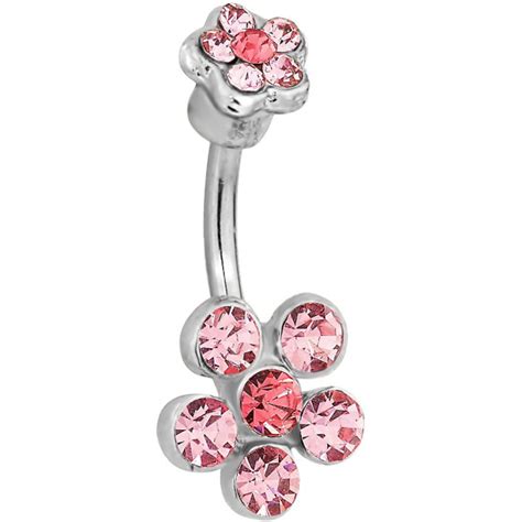 Surgical Steel Double Flower Rainbow Jeweled Belly Button Ring Forbidden Body Jewelry