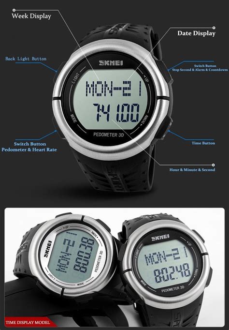 Skmei Heart Rate Sports Led Watch Fun O Ped Metro Resist Ncia