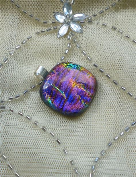 Purple Dichroic Glass Pendant Purple Blue Fused Glass Etsy