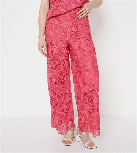 Buy Oasis Premium Scallop Lace Wide Leg Trousers In Pink Thstreet Uae