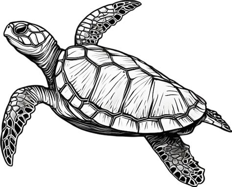 Un Dibujo En Blanco Y Negro De Una Tortuga Con Un Contorno Negro Psd