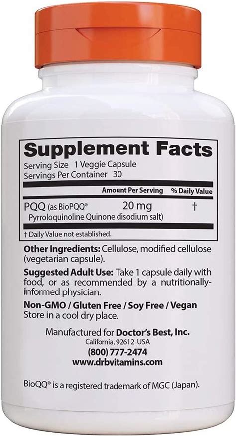 Doctor S Best Pqq With Biopqq Mg Veggie Capsules For Energy