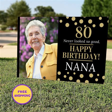 Golden Birthday Yard Sign With Photo Drive By Birthday Lawn Sign Honk