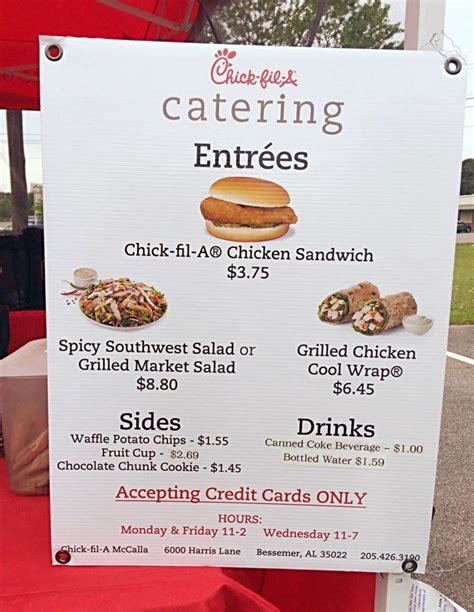 Menu at Chick-fil-A McCalla Food Truck restaurant, Bessemer