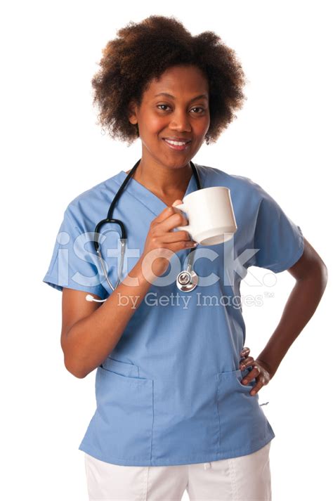 African American Nurse Drinking Coffee Stock Photo Royalty Free