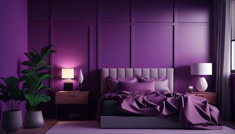 Premium AI Image | Purple bedroom with a lamp and purple walls