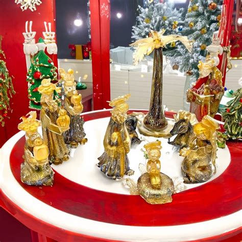 Murano Glass Nativity Scene Original Gold Murrine Figurines Set