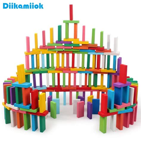 100pcsset Kids Wood Toy Colorful Domino Game Building Blocks Baby