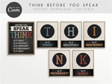 Editable Think Classroom Printable Posters Think Before You Etsy