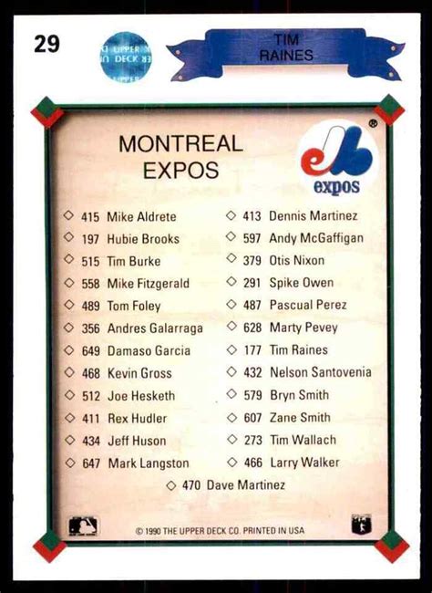 Upper Deck Tim Raines Montreal Expos Team Checklist Ebay