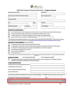 Fillable Online Arcstsa ARC STSA Program Personnel Data Form Program