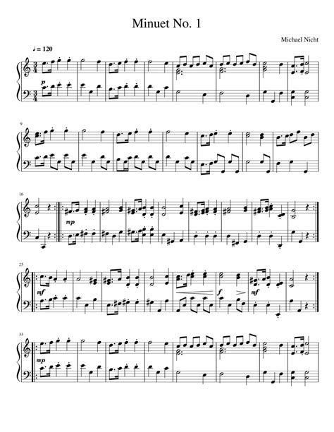 Minuet No 1 Sheet Music For Piano Solo