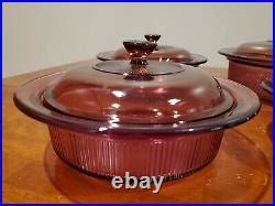 VISION WARE Lot Of 4 CRANBERRY CASSEROLE V33 2 V31 V30 W LIDS