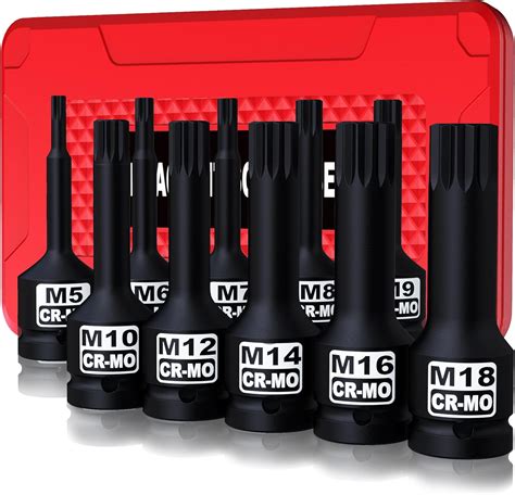 Aiourx 1 2 Drive Master Impact XZN Bit Set 10 Piece M5 M18 Cr Mo