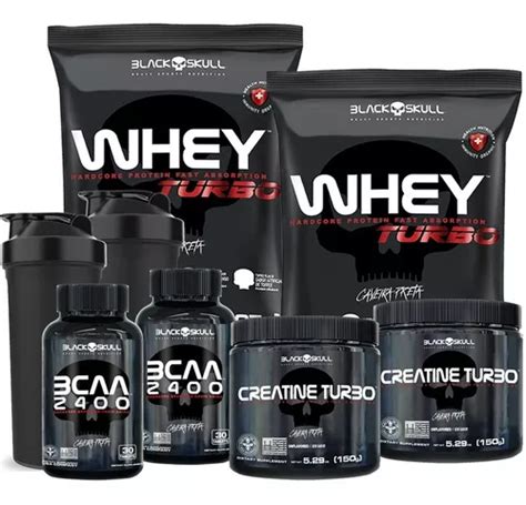 Combo 2x Whey Protein Turbo Bcaa Creatina Black Skull Frete Grátis