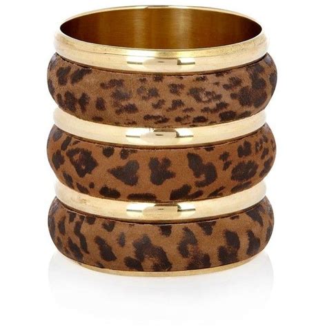 River Island Leopard Print Stacked Cuff Bracelet Liked On