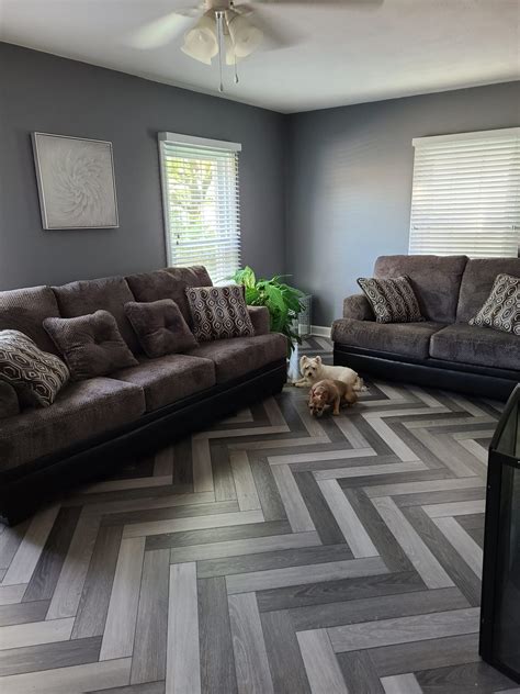 Herringbone Vinyl Plank Flooring - Modern Living Room