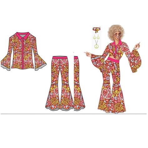 In Stock Women Retro 60s 70s Hippie Cosplay Costume 7Pcs/Set Disco ...